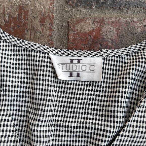 Vintage Studio C II Gingham Blouse Button Up Top Black White Short Sleeve 18/20 - Picture 2 of 4